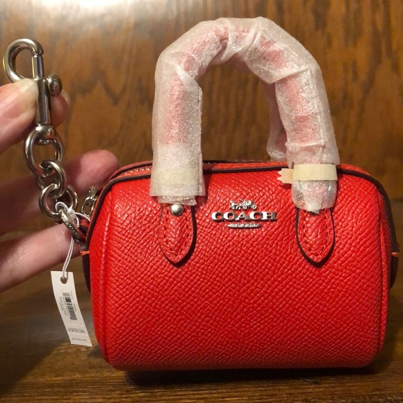 NWT-Coach-Mini Rowan Satchel Bag Charm/Keychain-Red/Silver-$138 - Picture 1 of 12